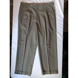 Zignone Men's Pleated Dress Pants Sz38 Olive Gray Plaid Cuffed Trousers Slacks